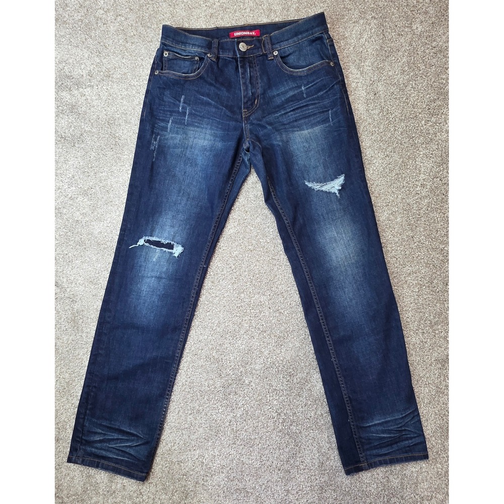 Unionbay Slim Boyfriend Straight Leg Jeans Dark Wash Distressed Women Size 5
439